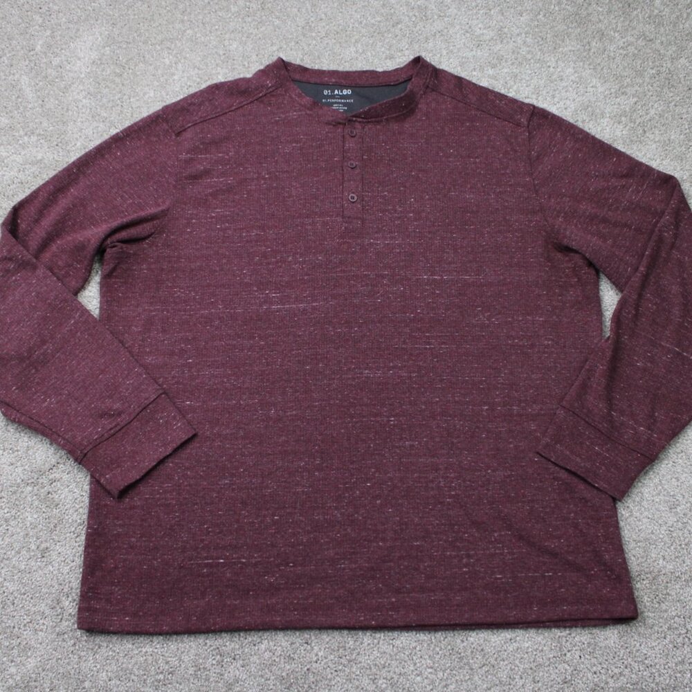 01.Algo Shirt Men 2XL XXL Red Performance Henley anti-odor Quick Dry Long Sleeve